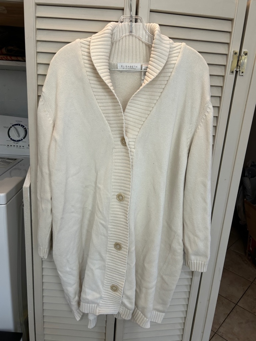 Elisabeth by Liz Claiborne 100% cotton Cream Shawl Collar Button-Front Cardigan